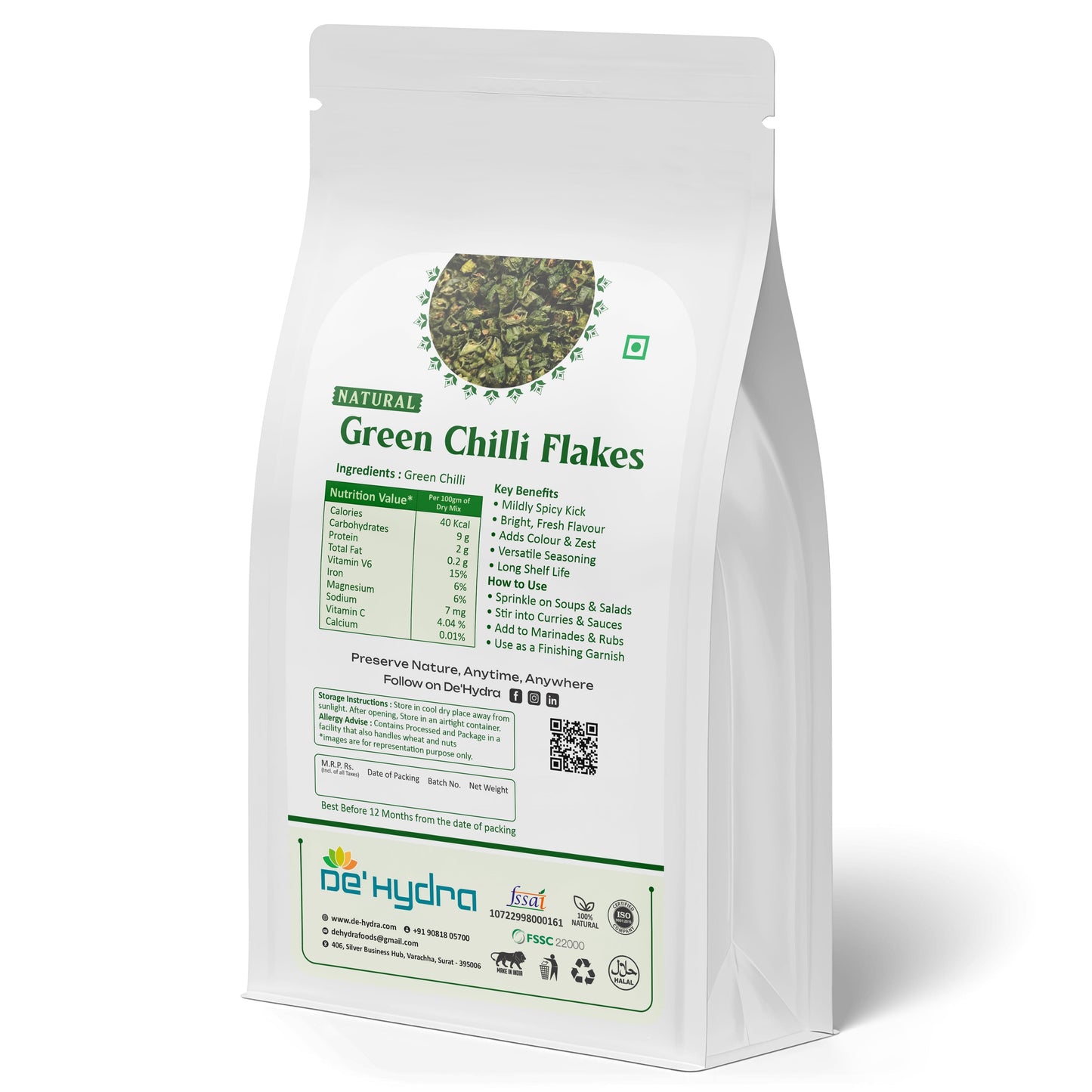 De'hydra Flakes Dehydrated Green Chilli Flakes