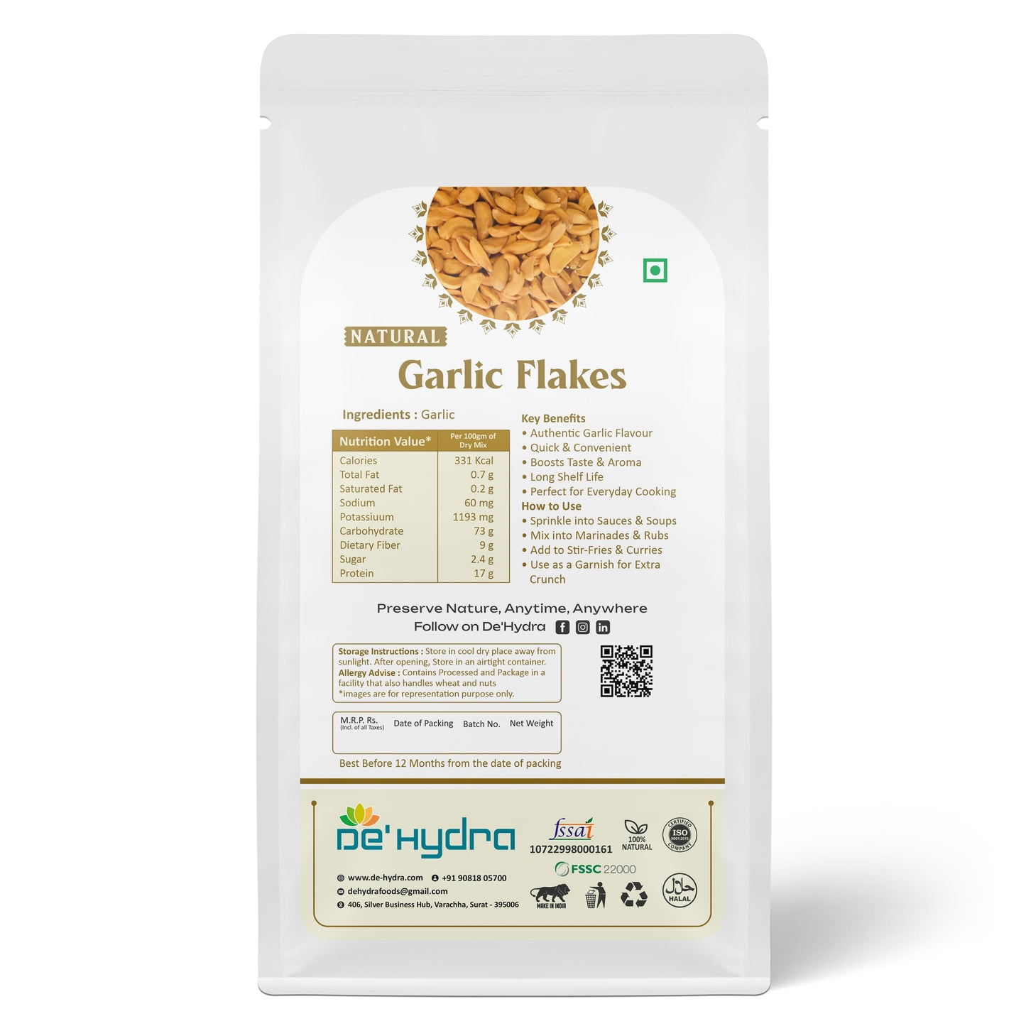 De'hydra Flakes Dehydrated Garlic Flakes