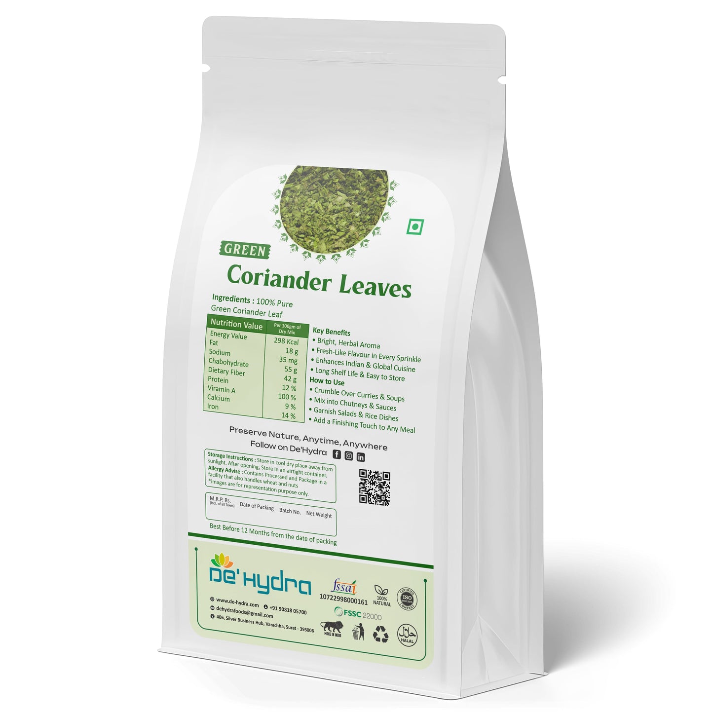De'hydra Leaves Dehydrated Green Coriander Leaves