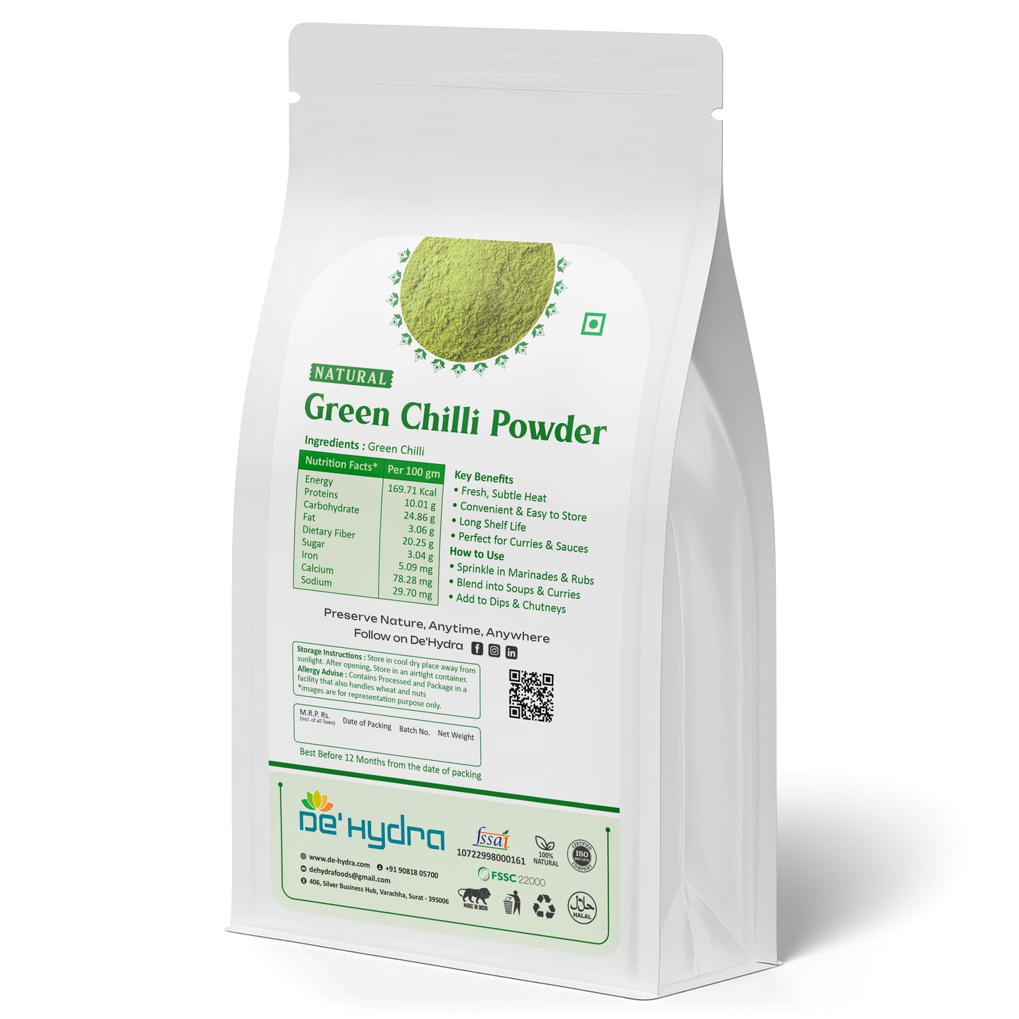 De'hydra powder Dehydrated Green Chilli Powder