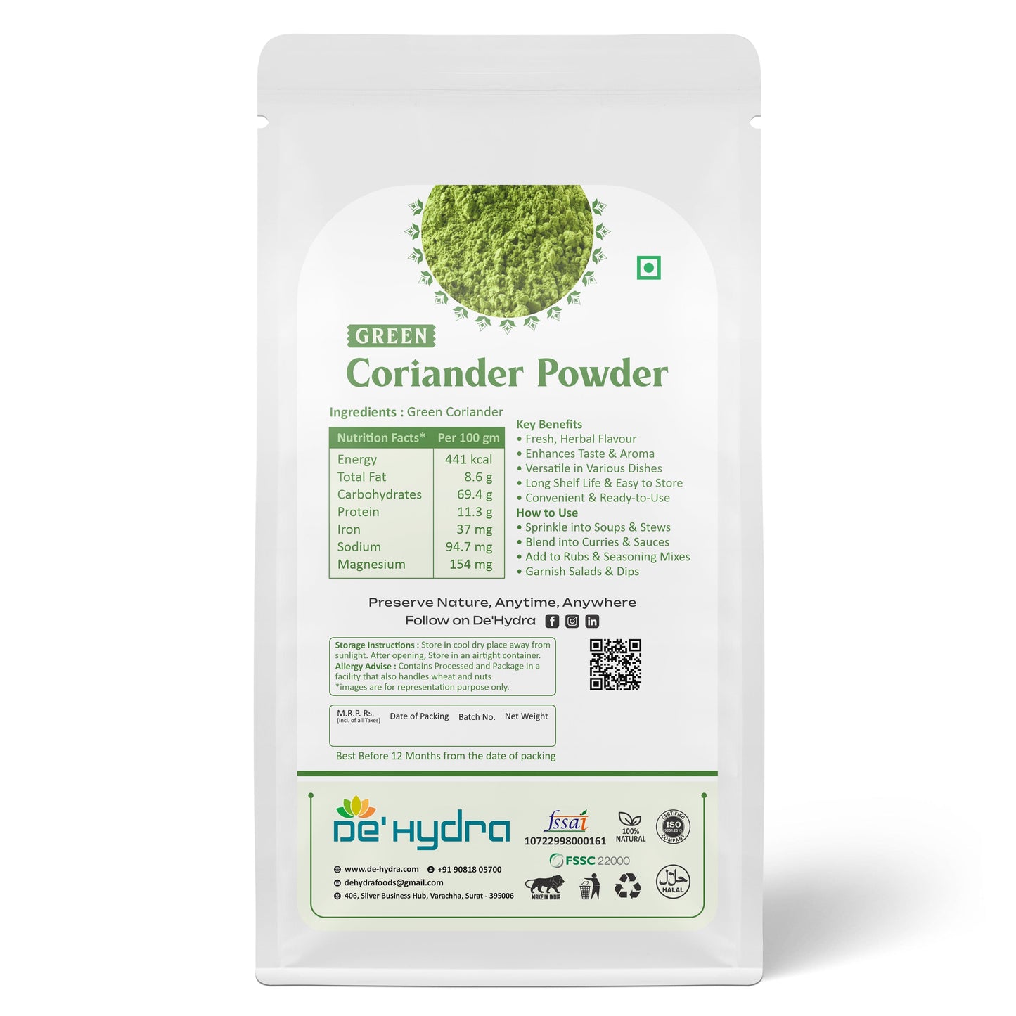 De'hydra powder Dehydrated Green Coriander Powder