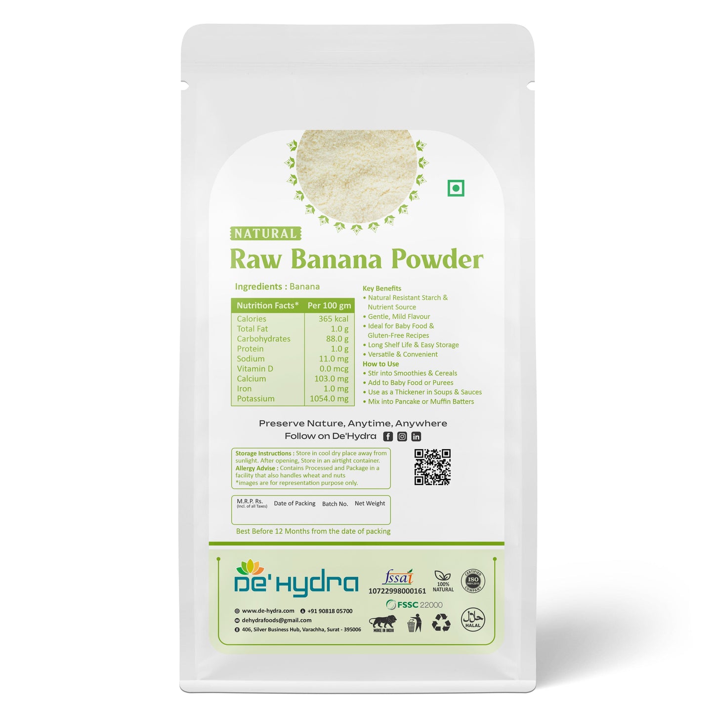 De'hydra powder Dehydrated Raw Banana Powder