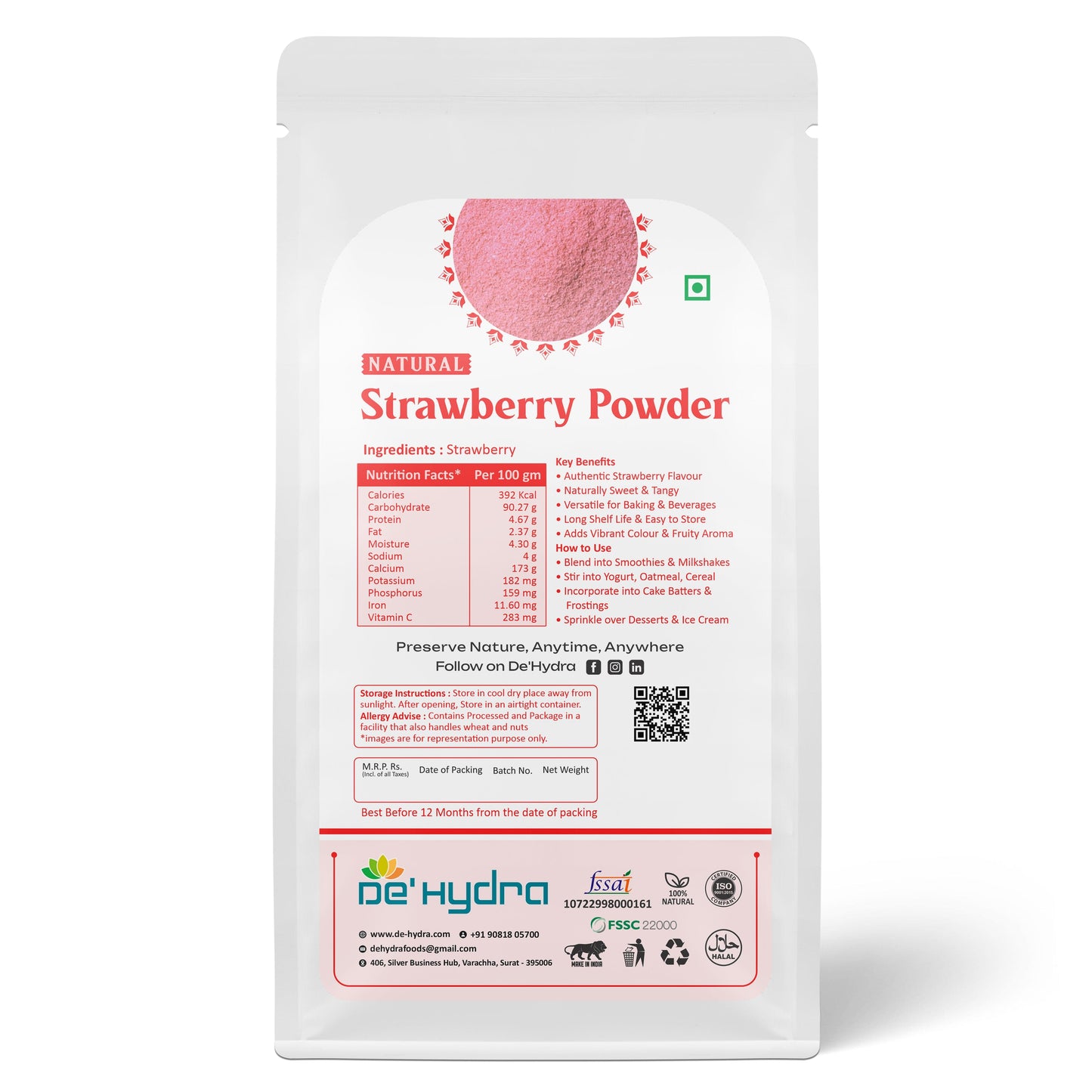 De'hydra powder Dehydrated Strawberry Powder
