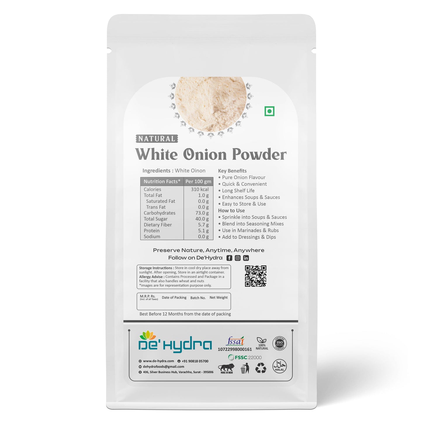 De'hydra powder Dehydrated White Onion Powder
