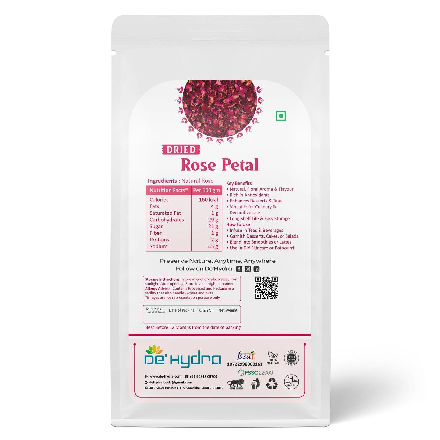 De'hydra Slices direct eat Dried Rose Petals