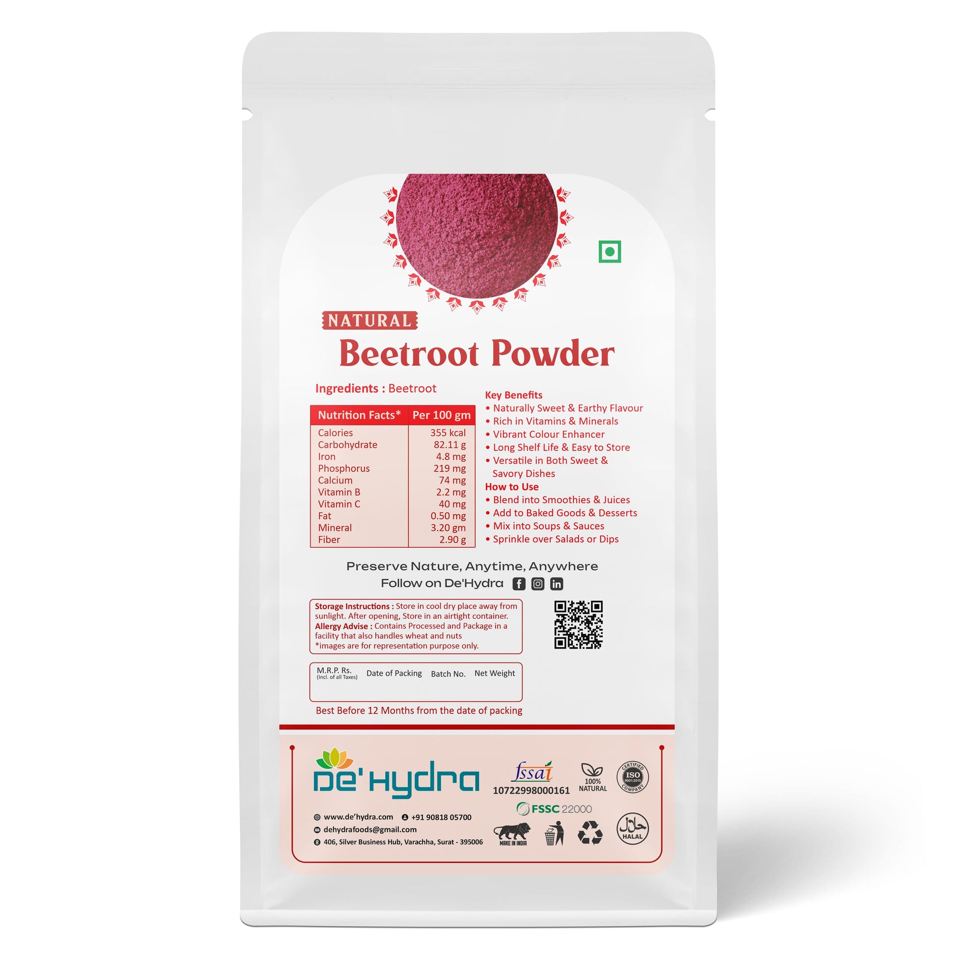 De'hydra De'Hydra specializes in Dehydrated Beetroot Powder, featuring: • Fine Beetroot Powder: Lightweight and smooth, perfect for culinary, health, and beauty applications. Dehydrated Beetroot Powder