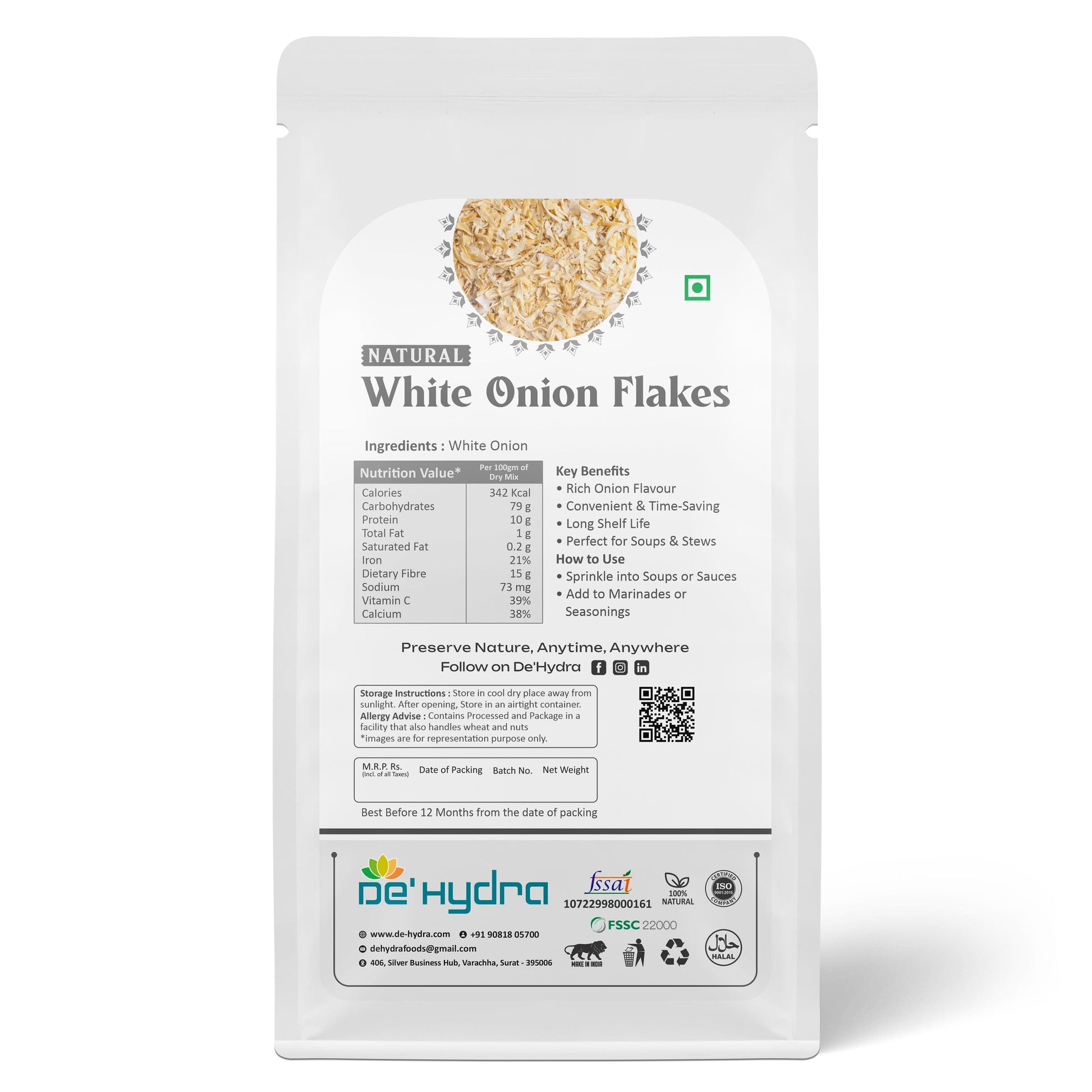 De'hydra Flakes Dehydrated White Onion Flakes
