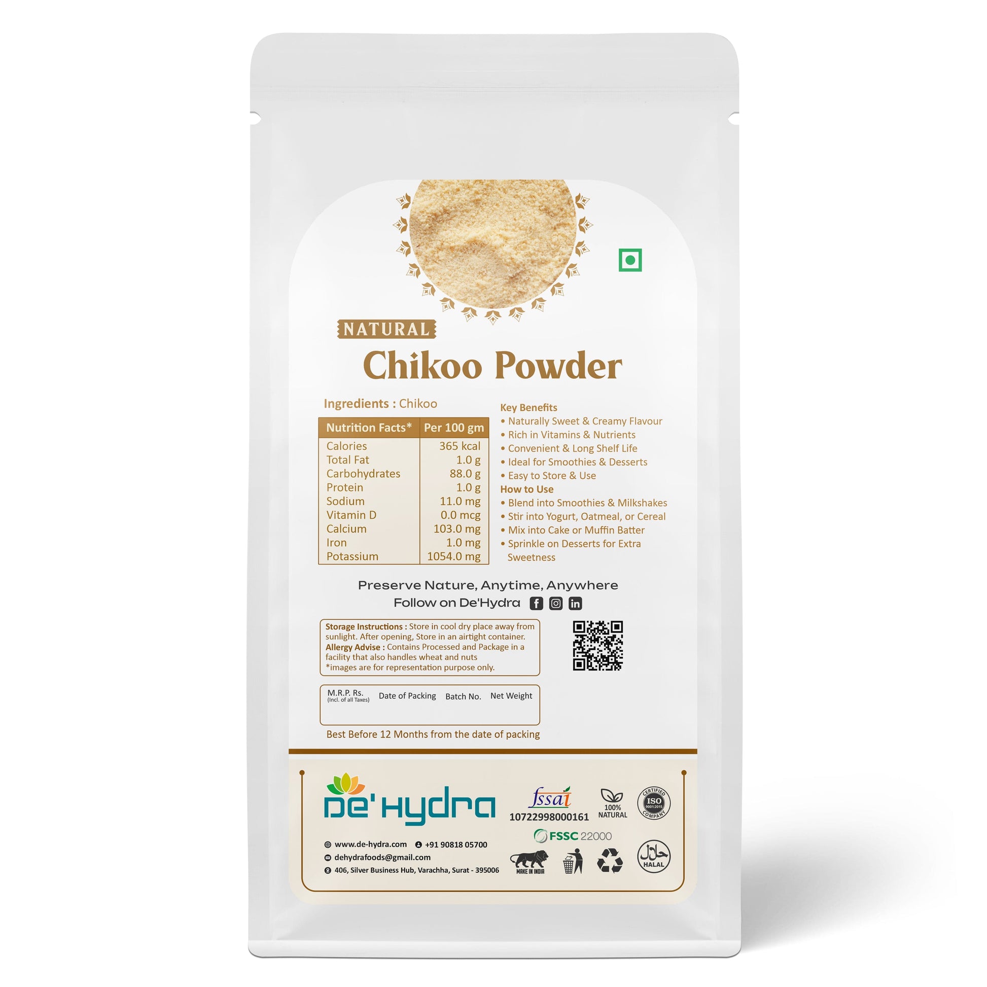 De'hydra powder Dehydrated Chikoo Powder