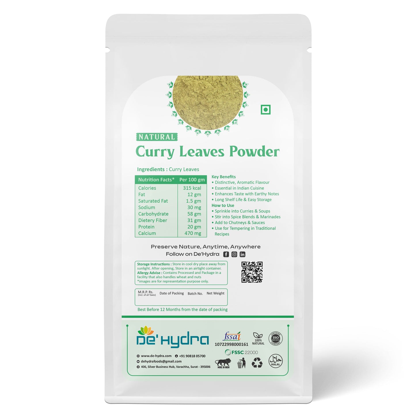 De'hydra powder Dehydrated Curry Leaves Powder