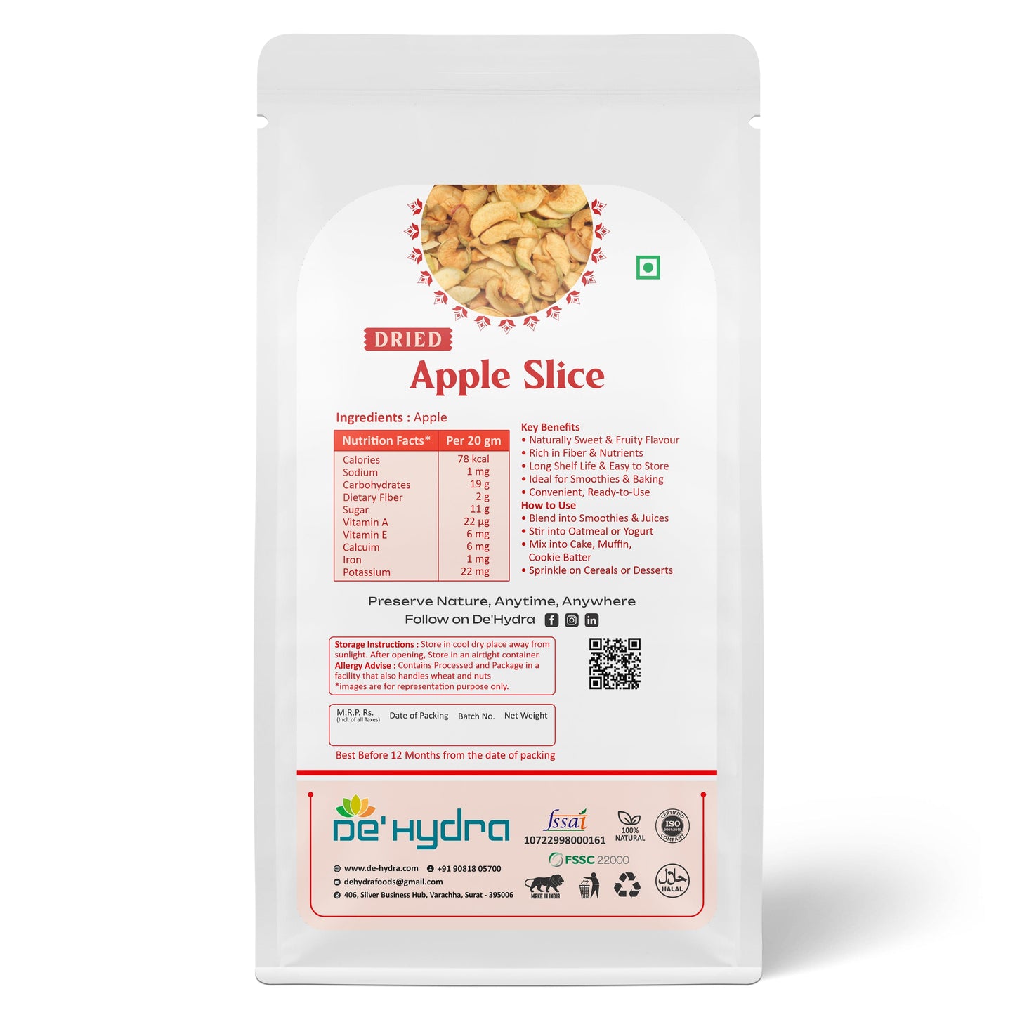 De'hydra Slices direct eat Dehydrated Apple Slice