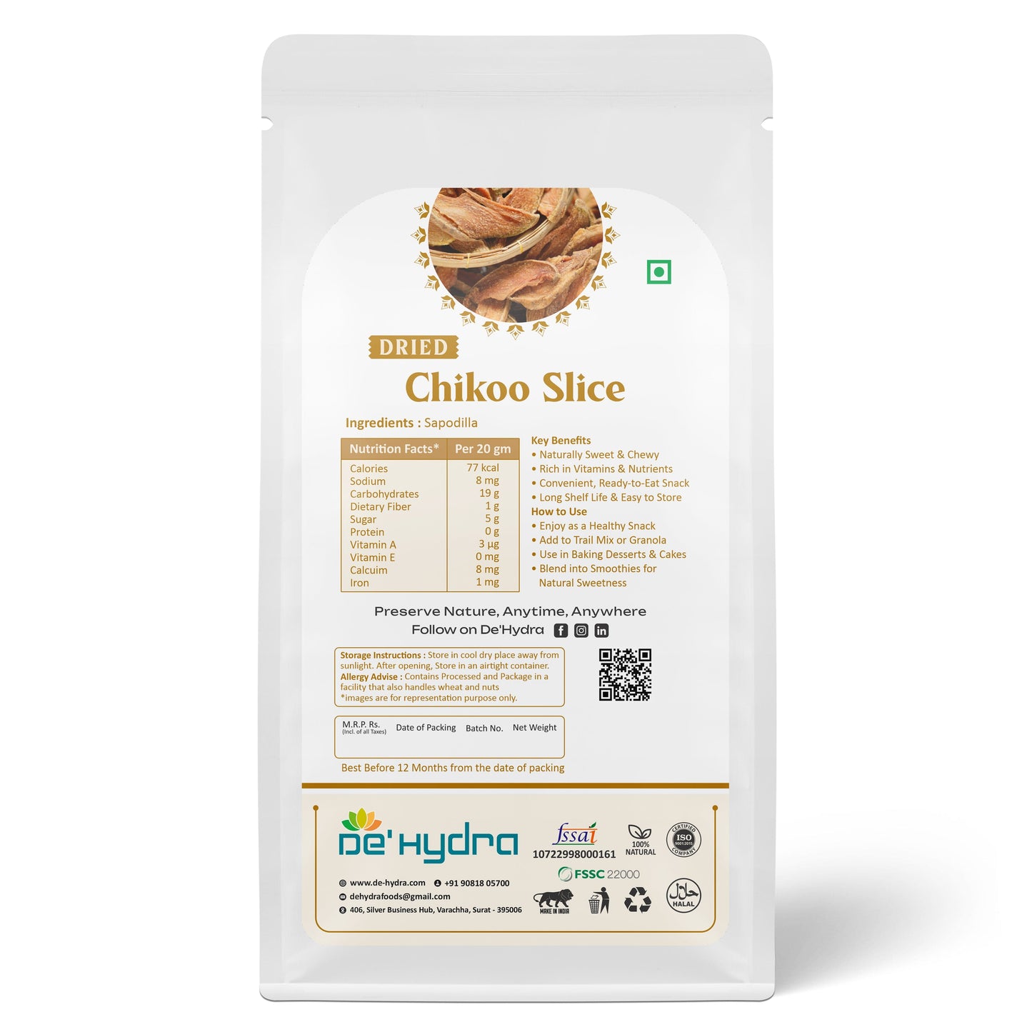 De'hydra Slices direct eat Dehydrated Chikoo Slices