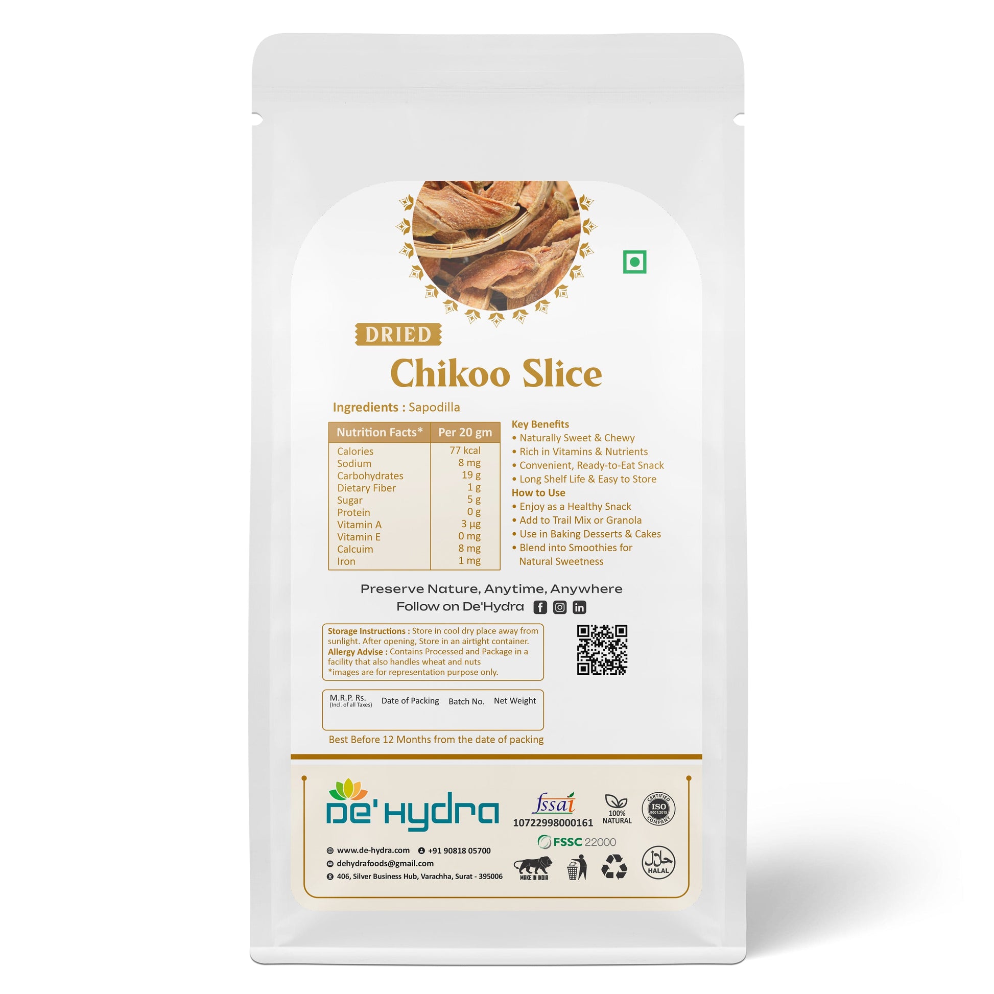 De'hydra Slices direct eat Dehydrated Chikoo Slices