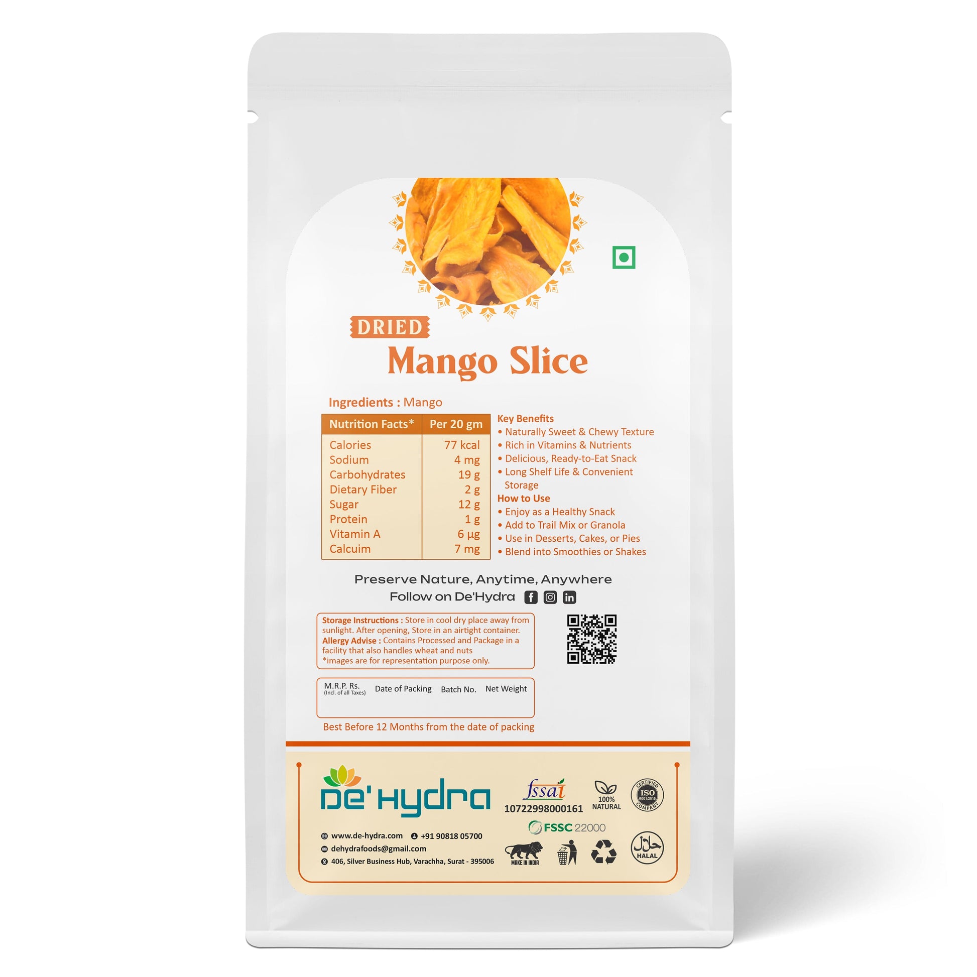De'hydra Slices direct eat Dehydrated Mango Slices